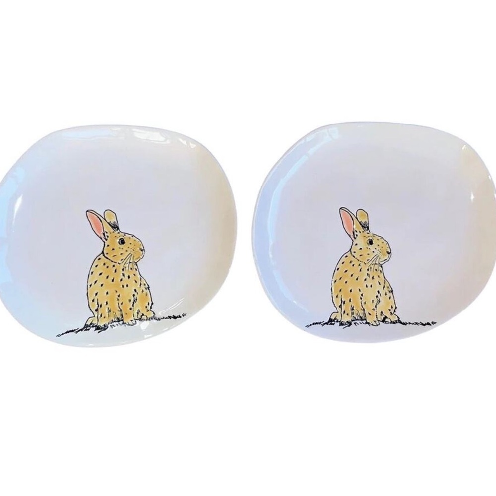 Eli + Ana Easter Bunny Salad Plates 8.5in Set of 2 White Ceramic New